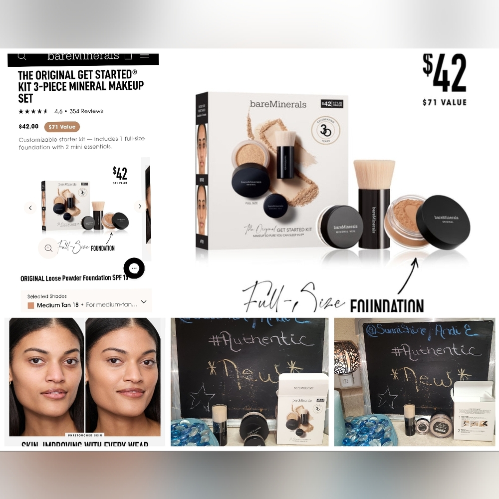 bareMinerals The Original Get Started® Kit 3-PC Set, Medium Tan 18, BNIB